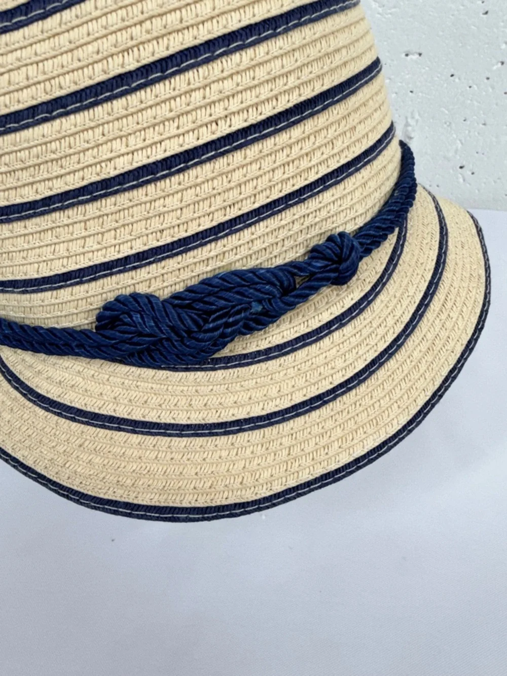 August Navy Blue Straw Cloche Bucket Hat